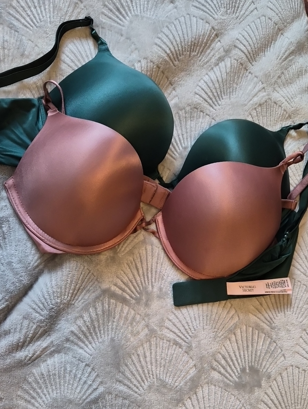 Victoria's Secret Satin Push-Up Bra - Dusty Rose & Forest Green